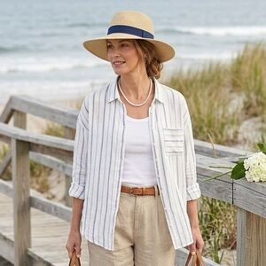Love Notes Neutral Striped Button-Down Shirt - Long Sleeve - Large